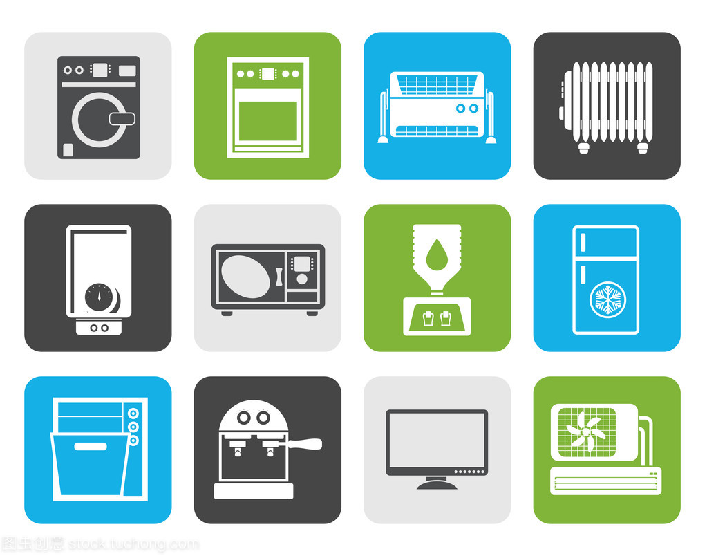 扁家電子產(chǎn)品與設(shè)備圖標(biāo) 現(xiàn)代家庭的智能連接